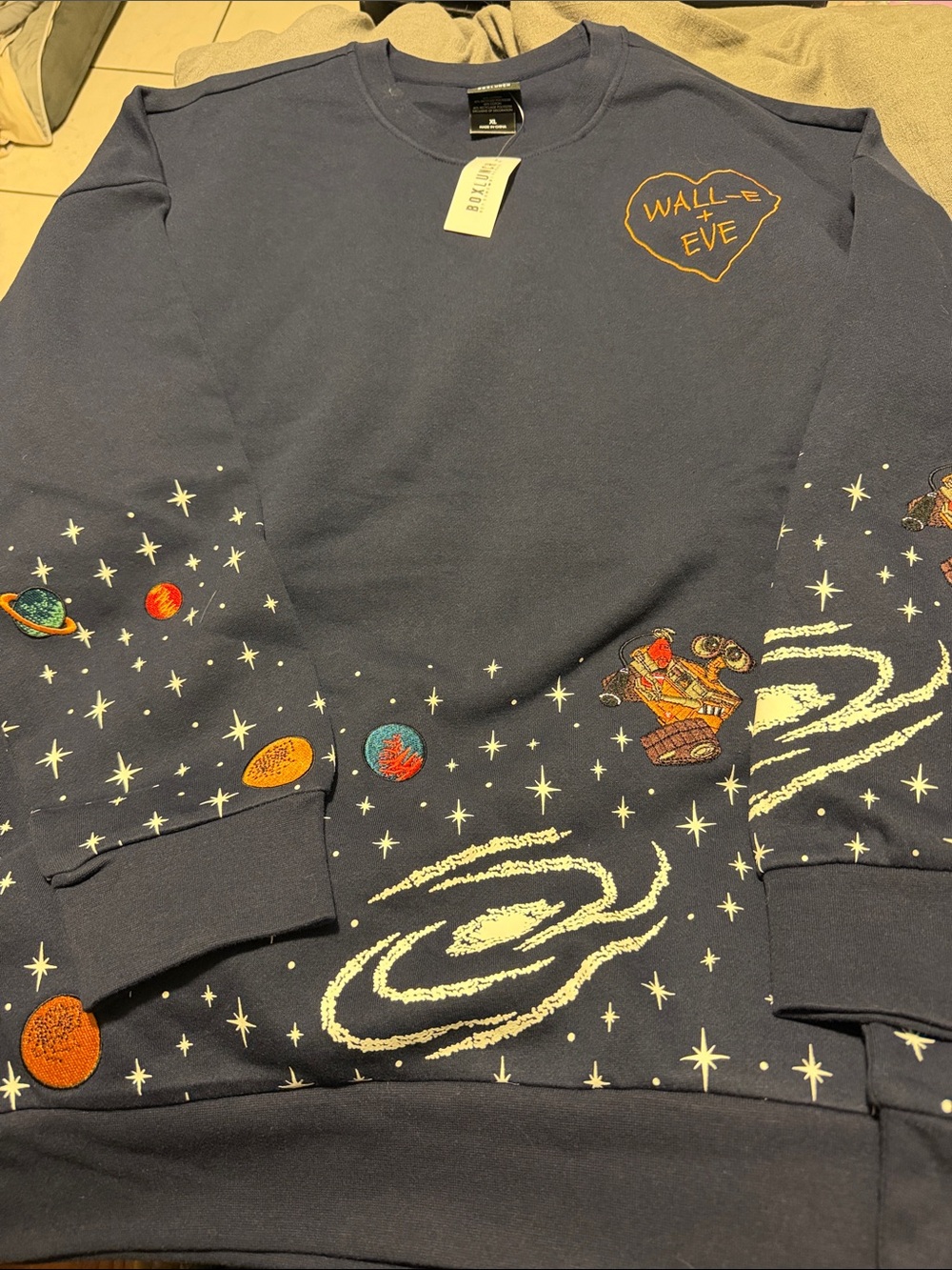 Wall-E + Eve Navy Graphic Crewneck Sweatshirt